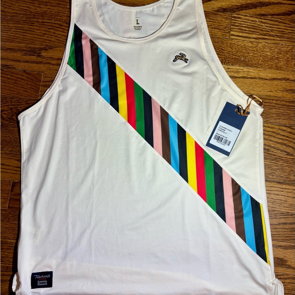 Tracksmith Van Cortlandt Ivory/ Multicolor Running Singlet - Large - NWT